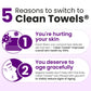 Clean Skin Club Clean Towels XL Healthy Aging™, glättet feine Linien, Falten & Hautstruktur in 6 Wochen, für extra Weichheit behandelt, Einweg-Gesichtshandtücher, Anti-Aging-Abschminktücher, trocken